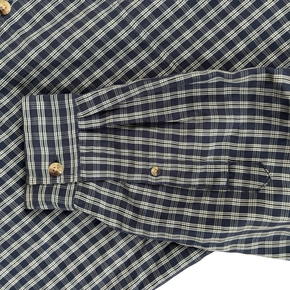 The North Face Navy Plaid Shirt Sz XL  Zip Chest Pocket Roll Tab Sleeve Casual